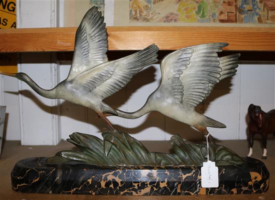 Signed Deco bronze bird group